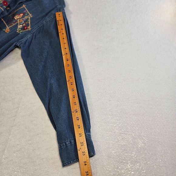 Vintage Casey & Max Women Denim Shirt Size M Blue Embroidered Floral Long Sleeve - Picture 9 of 14